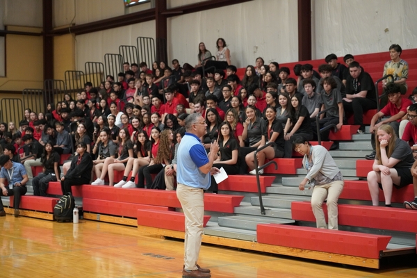 Principal Dr. Loya at Honor Roll Assembly
