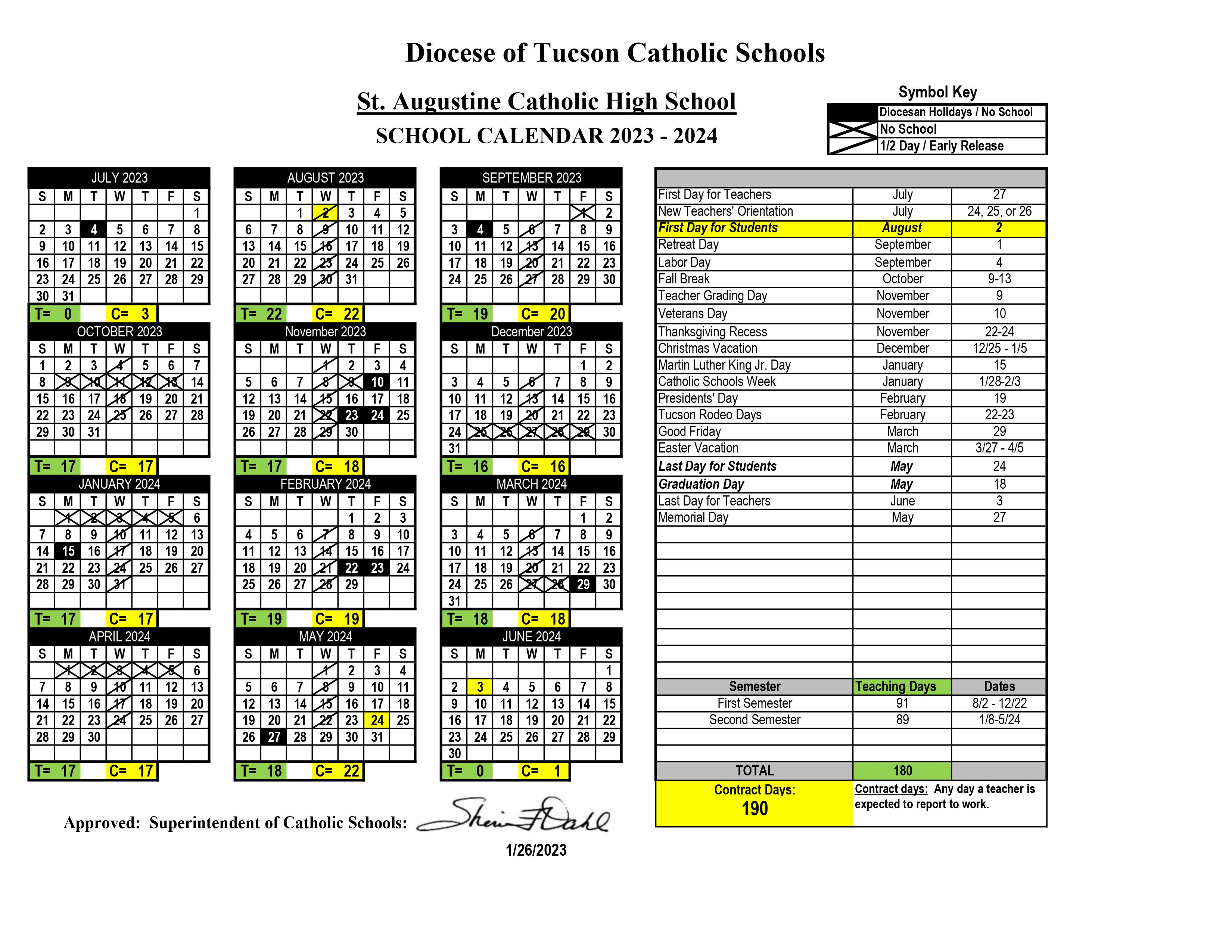Academic Calendar - St. Augustine Catholic High School